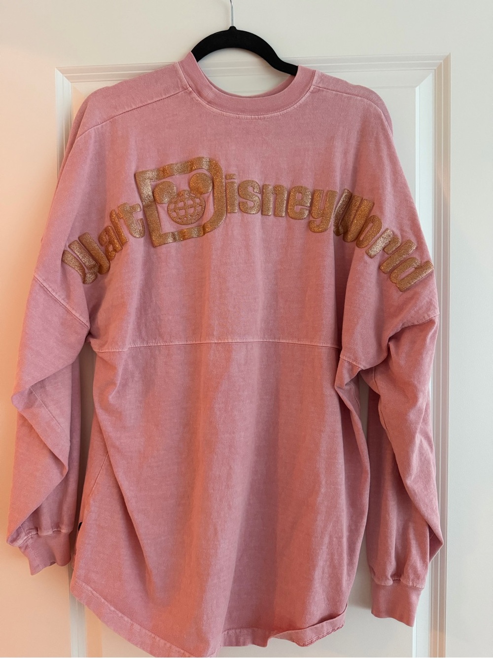 Disney Pink Long Sleeve Pullover Sweatshirt with Gold Logo